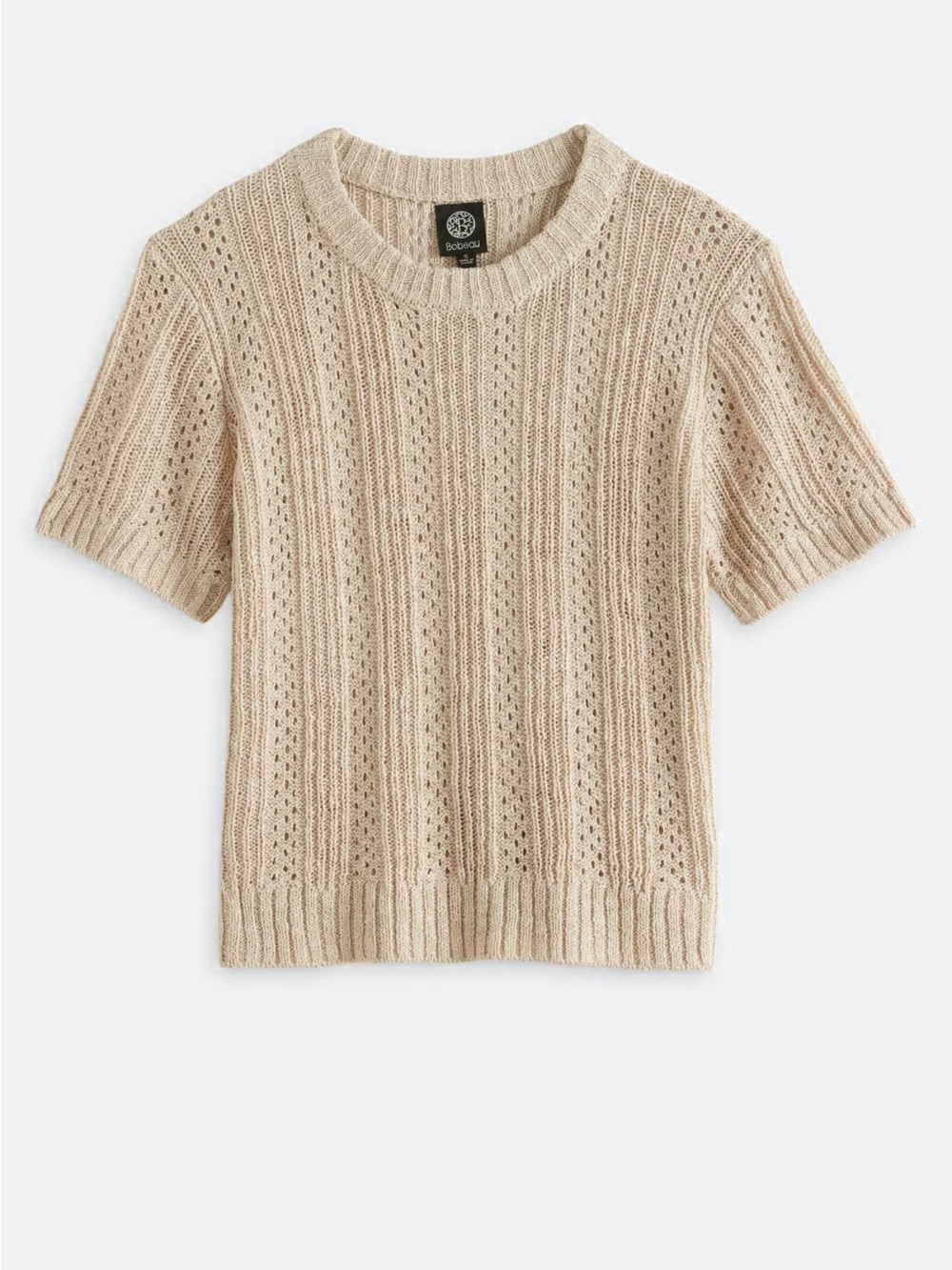 Bobeau Beige Pointelle Knit Short Sleeve Sweater | Stitch Fix | Medium